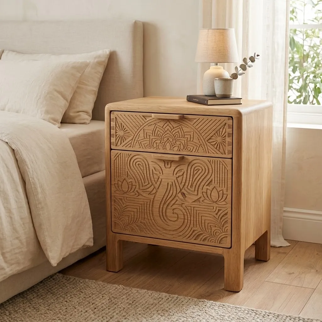 Wooden Nightstand Ganesha Home Decor