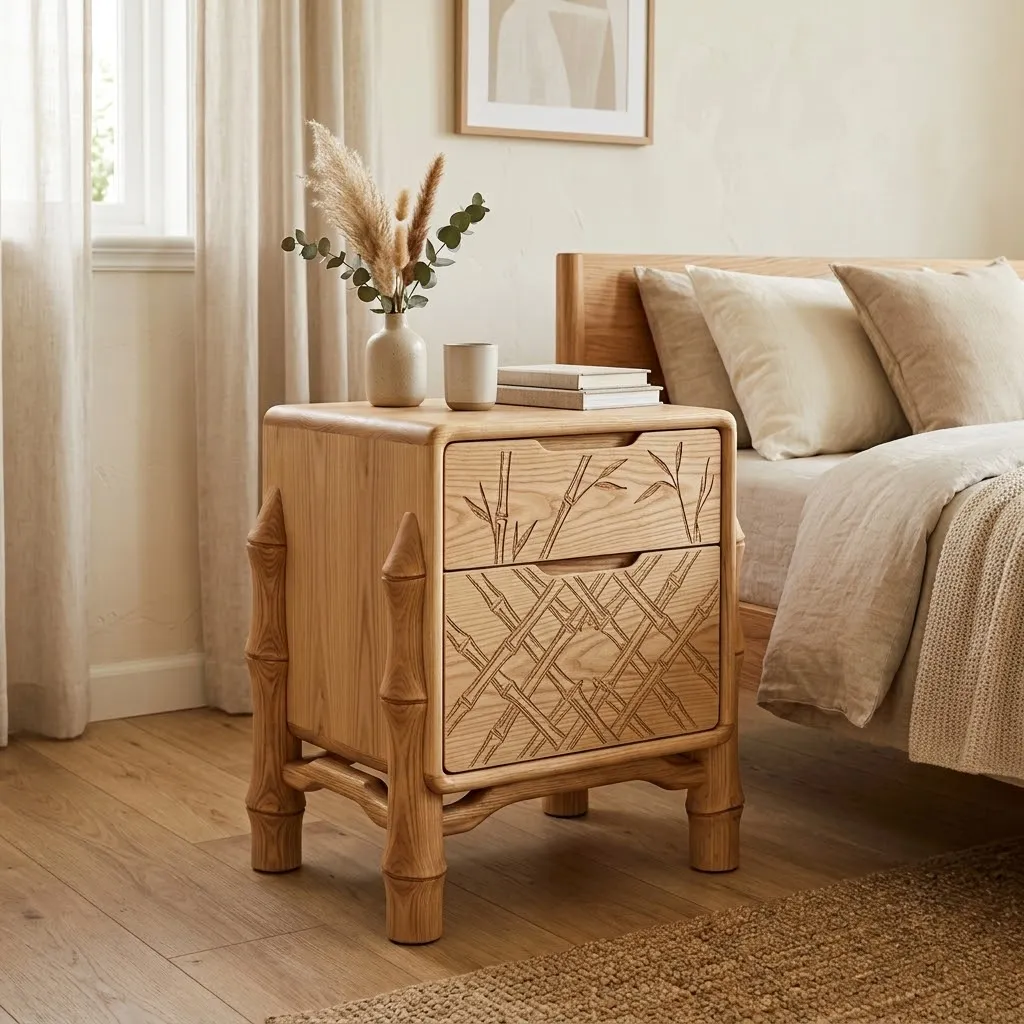 Wooden Nightstand Bamboo Knot Home Decor