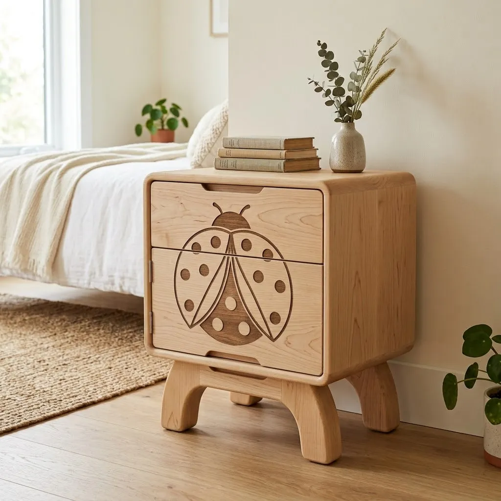 Wooden Nightstand Ladybug Home Decor