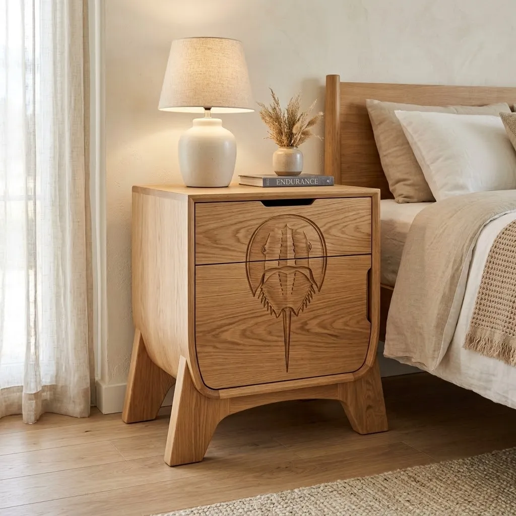 Wooden Nightstand Horseshoe Crab Home Decor
